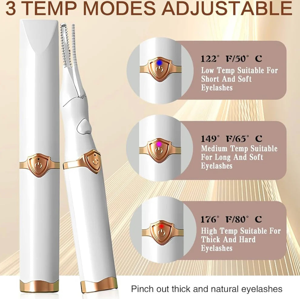 Přenosné 3 teplotní režimy Vyhřívané řasy Curling Tool Elektronické USB Přírodní Falešné oční řasy Curler Kosmetické potřeby